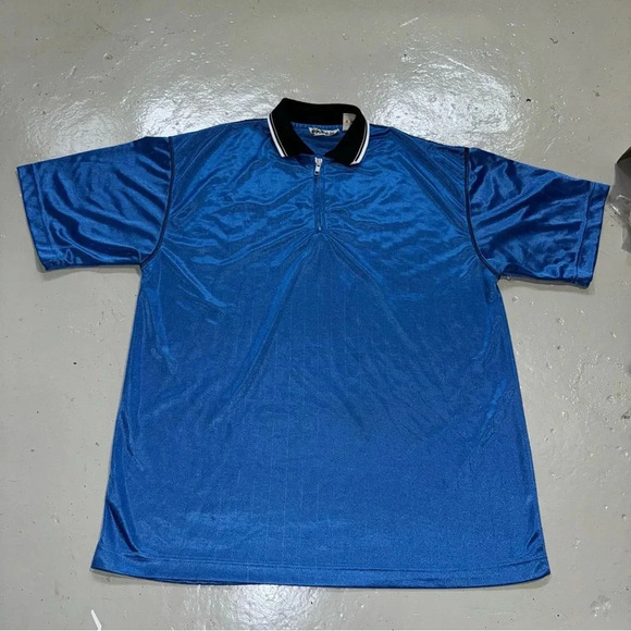 Men’s Vintage 80’s Cache Creek Athletic Brand Blue Jersey Zipper Polo Size: L - Picture 2 of 14